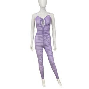 Women's Sexy Purple Ruched Mesh Jumpsuit